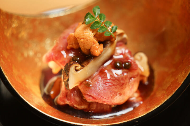 黒毛和牛のすき煮山椒べっこう餡